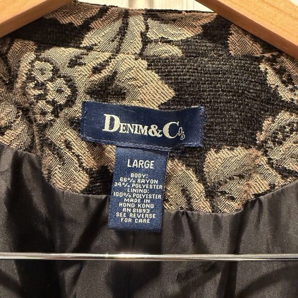 Vtg Denim & Co Tapestry Blazer Jacket Large Floral Damask Boho Dark Academia - Picture 6 of 16